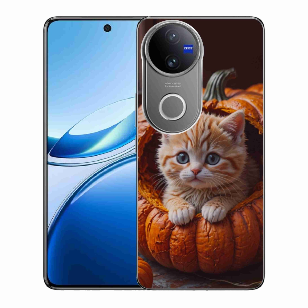 Gélový kryt mmCase na Vivo V50 5G - mačiatko a tekvica 2