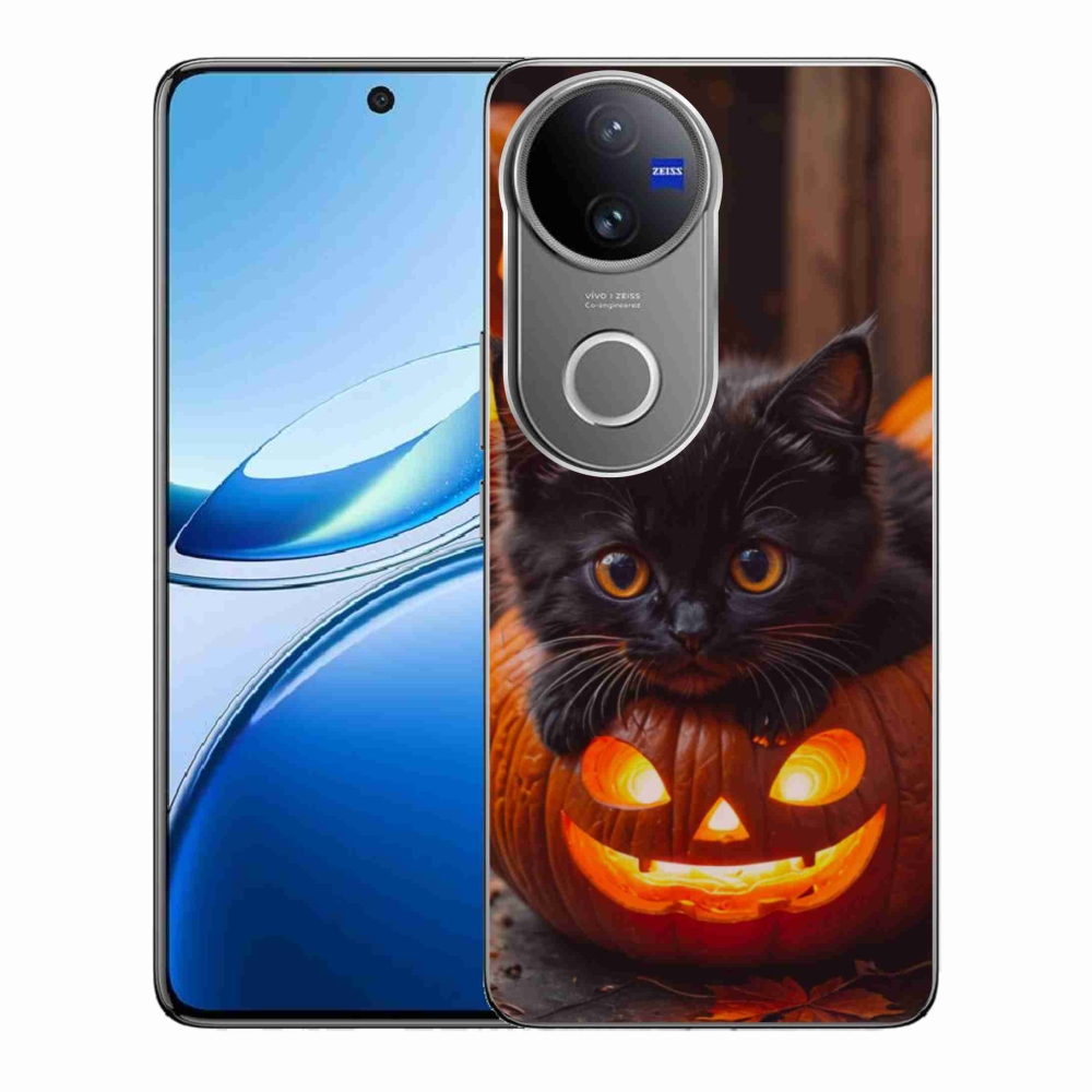 Gélový kryt mmCase na Vivo V50 5G - mačiatko a tekvica
