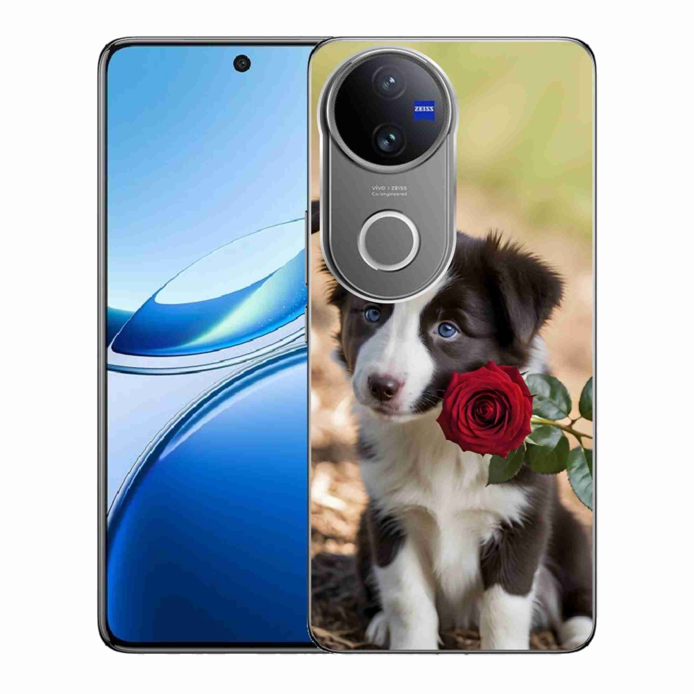 Gélový kryt mmCase na Vivo V50 5G - roztomilá border kólia s ružou