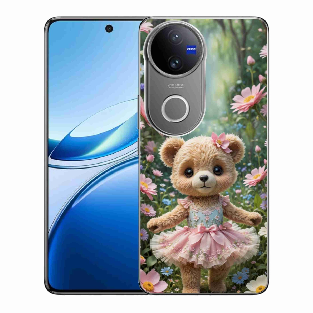 Gélový kryt mmCase na Vivo V50 5G - roztomilý medvedík v kvetoch
