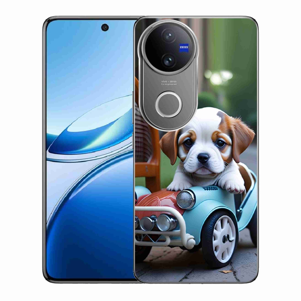 Gélový kryt mmCase na Vivo V50 5G - šteňa v retro aute