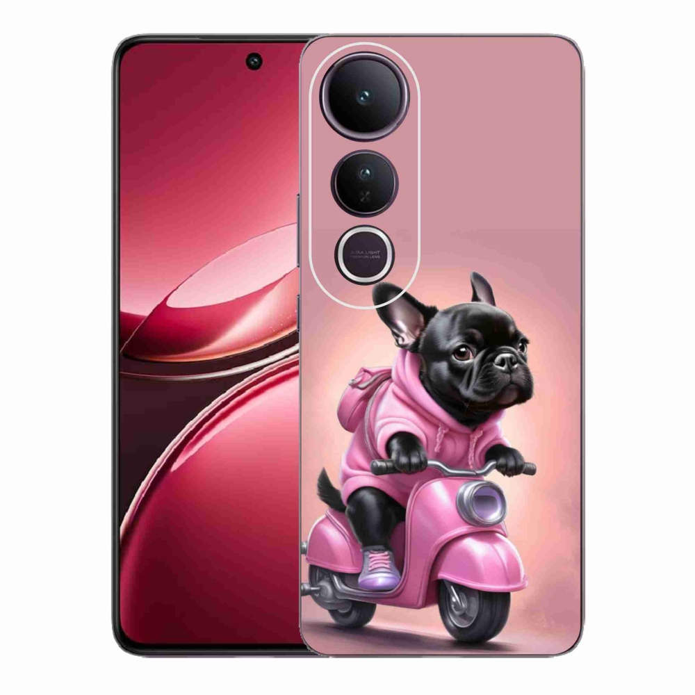 Gélový kryt mmCase na Vivo V50 Lite 4G/5G - francúzsky buldoček na skútri
