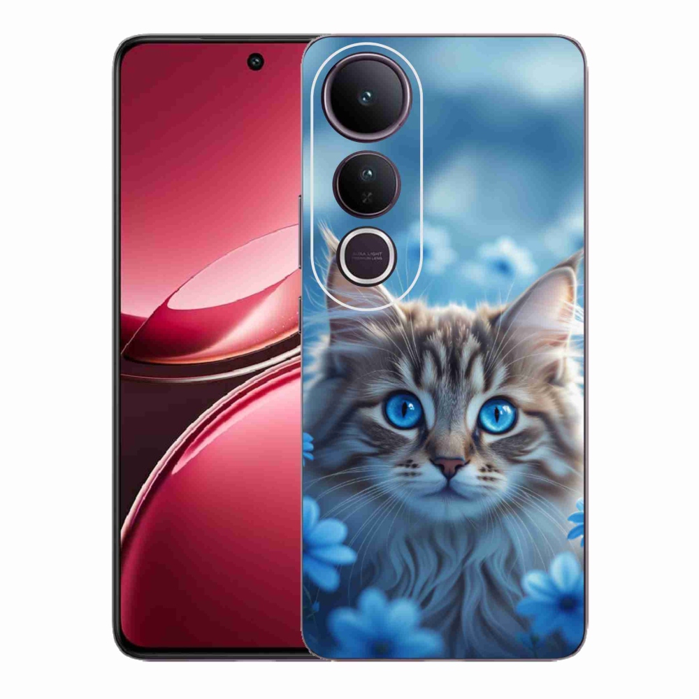 Gélový kryt mmCase na Vivo V50 Lite 4G/5G - mačiatko v modrých kvetoch