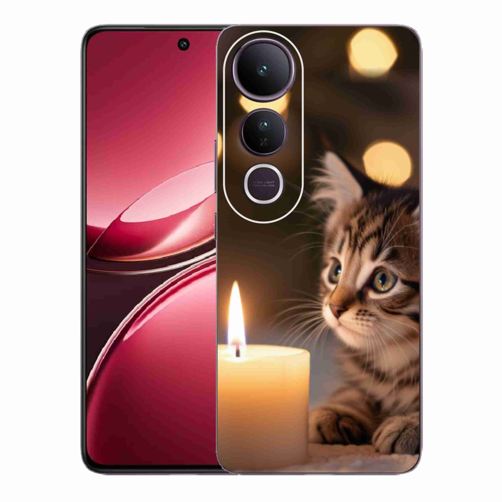 Gélový kryt mmCase na Vivo V50 Lite 4G/5G - mačiatko a sviečka