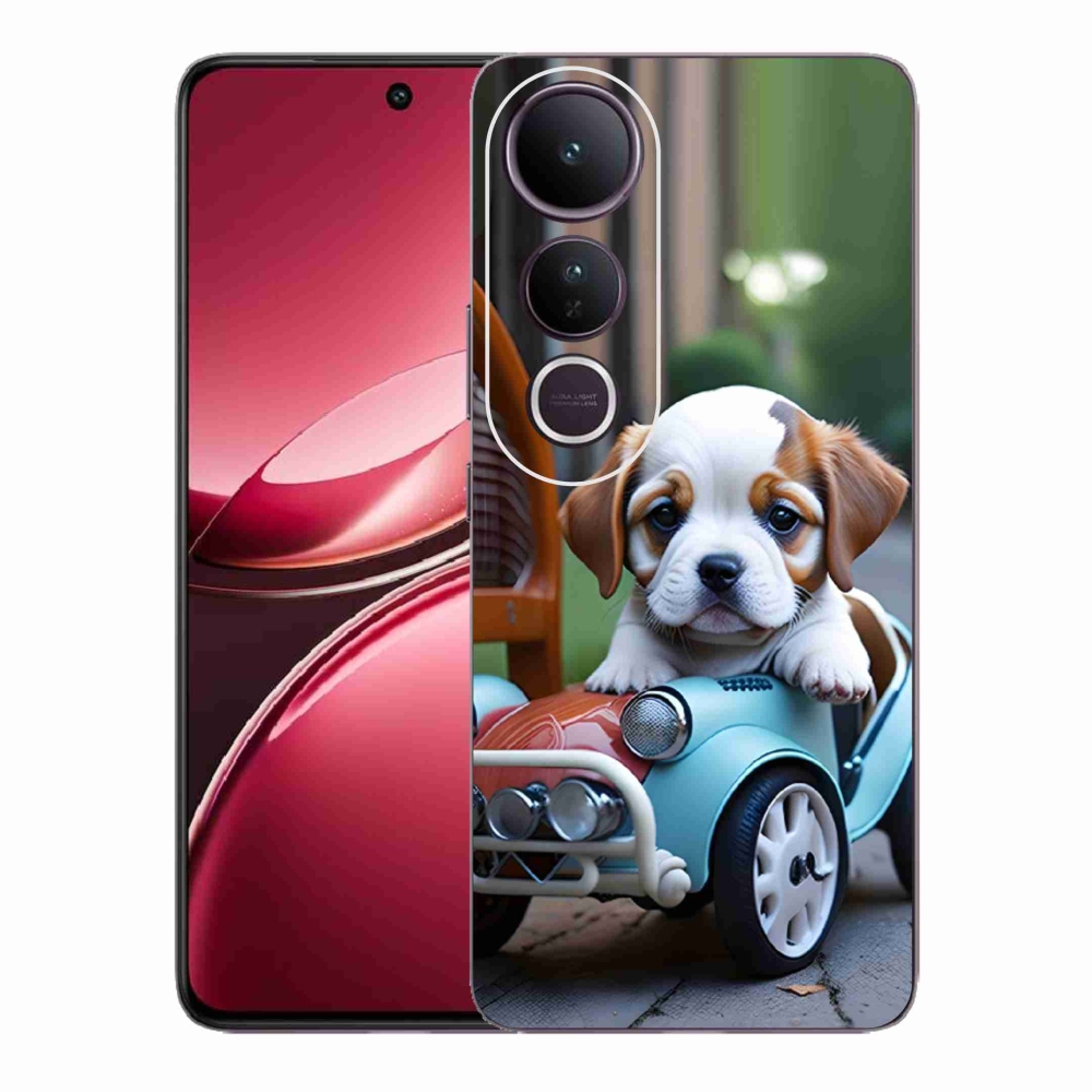 Gélový kryt mmCase na Vivo V50 Lite 4G/5G - šteňa v retro aute