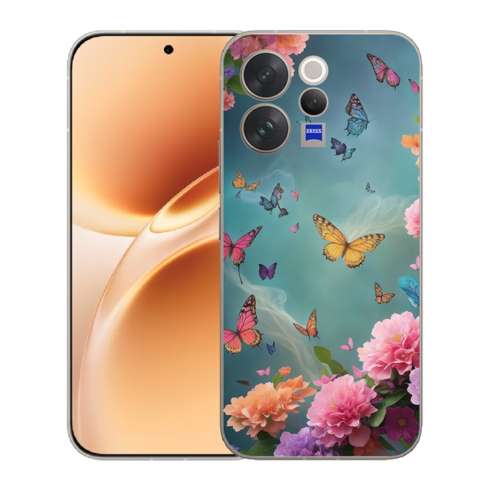 Gélový kryt mmCase na Vivo V70 - farebné kvety a motýle