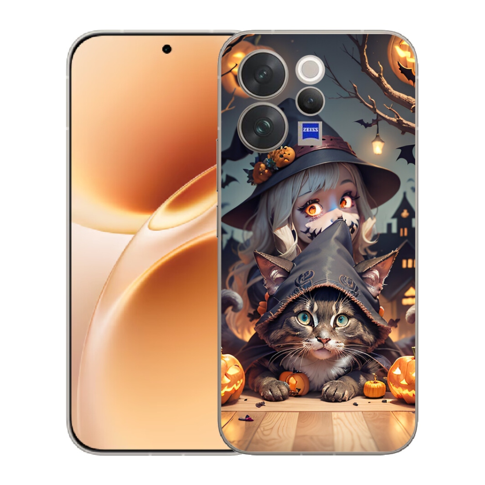 Gélový kryt mmCase na Vivo V70 - čarodejnica s mačkou