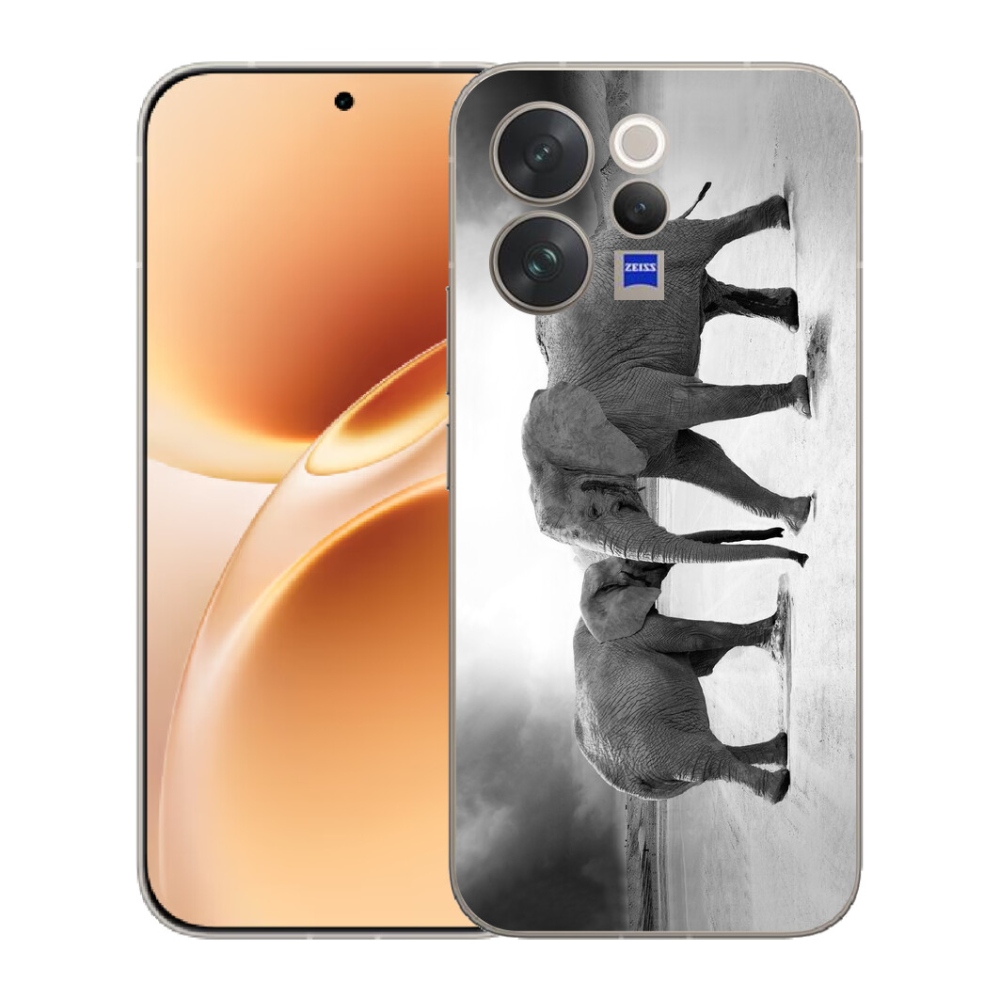 Gélový kryt mmCase na Vivo V70 - čiernobieli slony