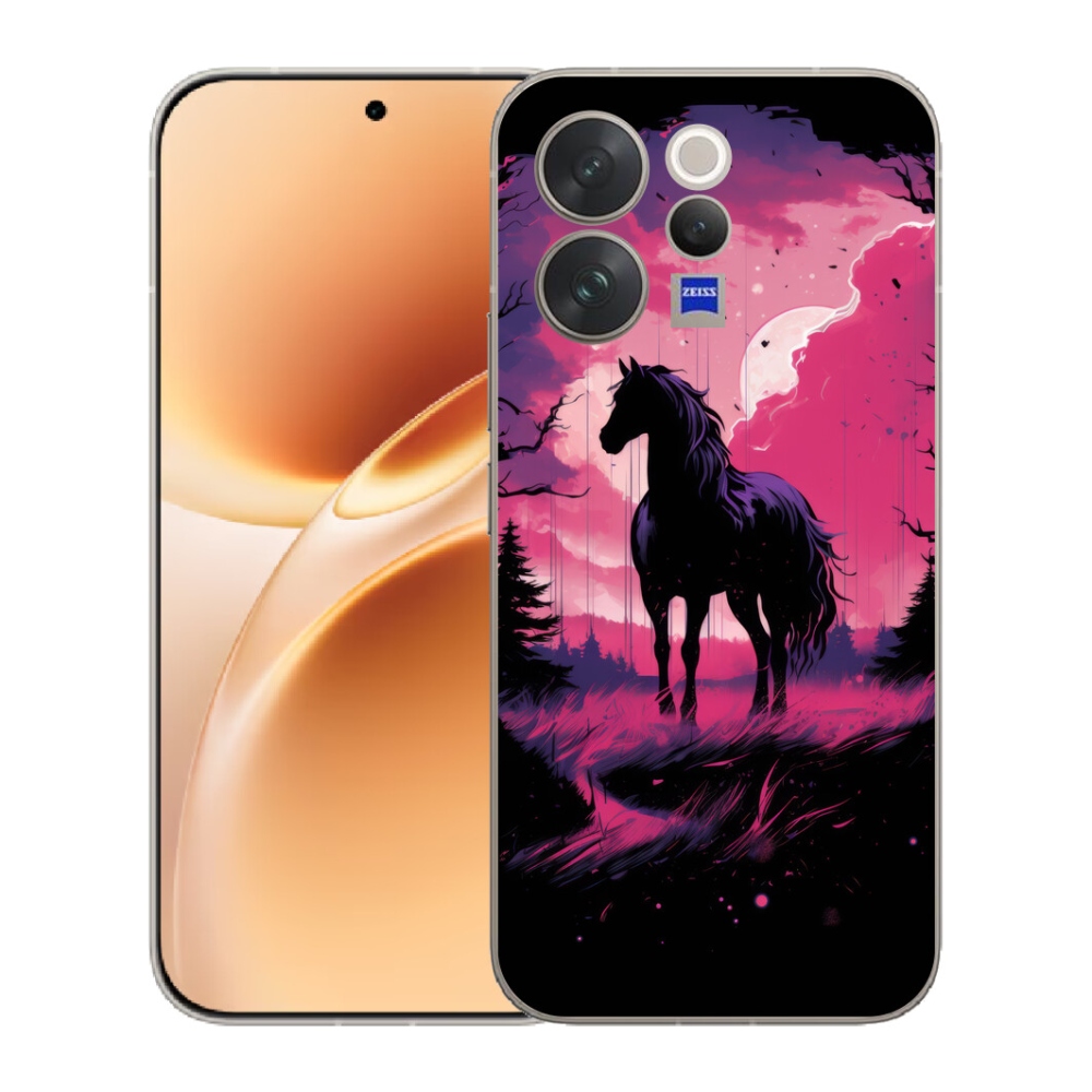 Gélový kryt mmCase na Vivo V70 - čierny kreslený kôň 1
