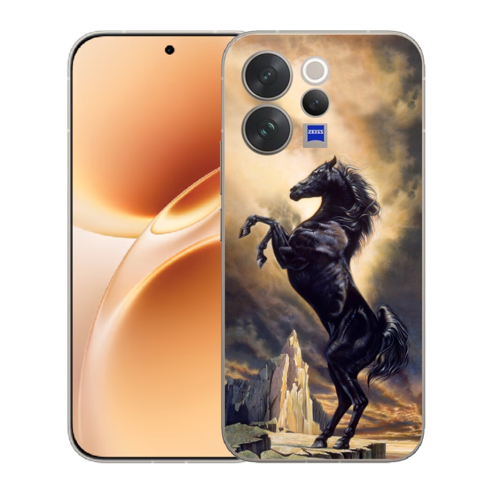 Gélový kryt mmCase na Vivo V70 - čierny kreslený kôň