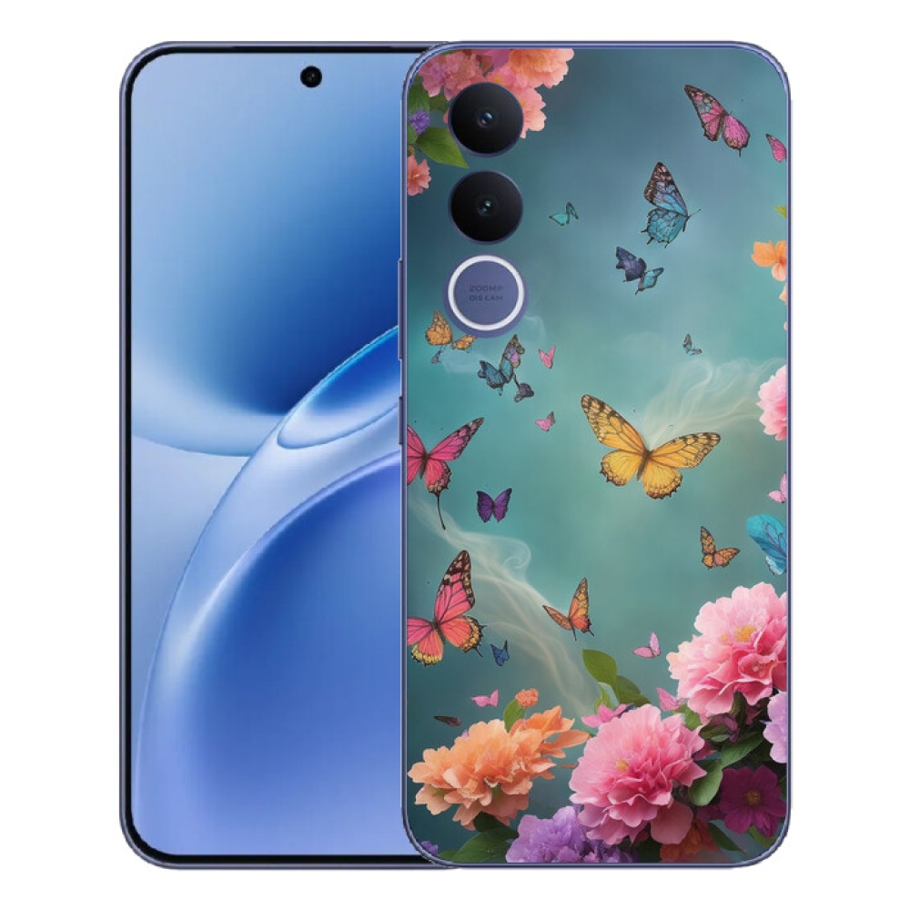 Gélový kryt mmCase na Vivo V70 FE - farebné kvety a motýle
