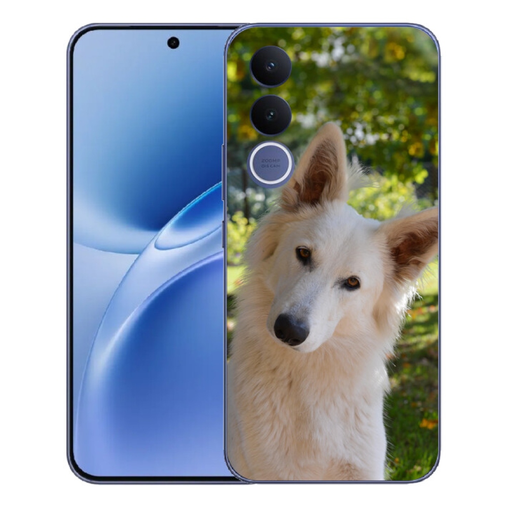 Gélový kryt mmCase na Vivo V70 FE - biely švajčiarsky ovčiak 1