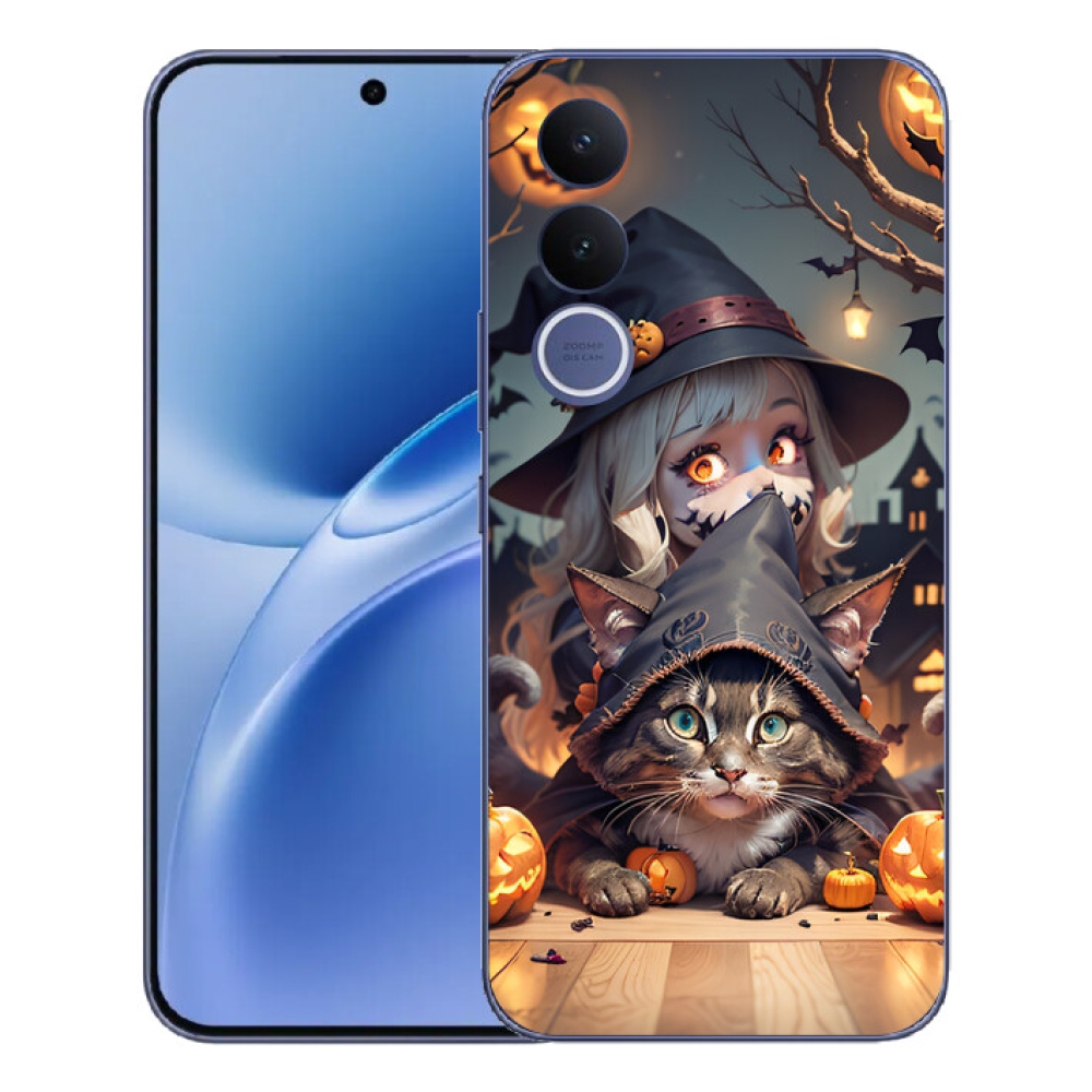 Gélový kryt mmCase na Vivo V70 FE - čarodejnica s mačkou