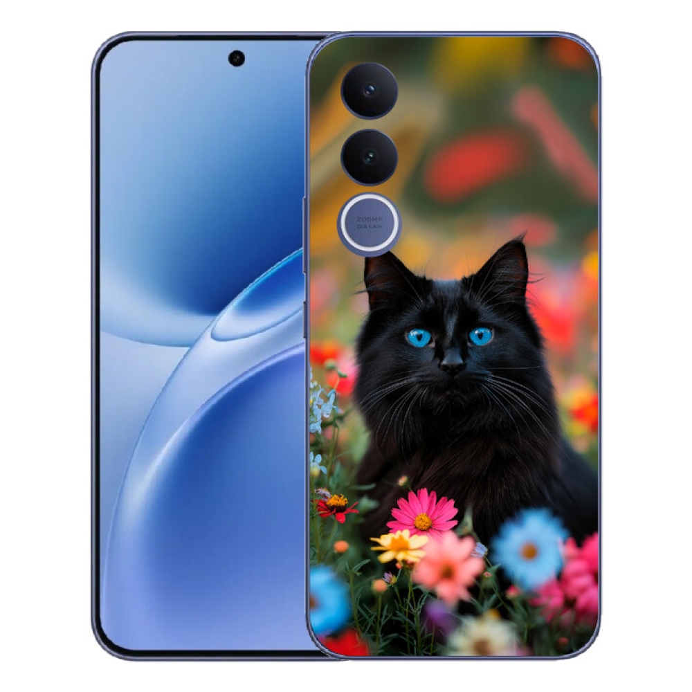 Gélový kryt mmCase na Vivo V70 FE - čierne mačiatko 4