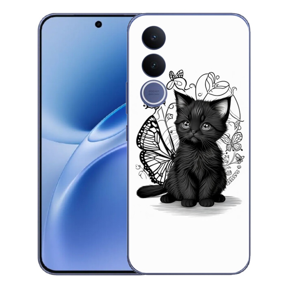 Gélový kryt mmCase na Vivo V70 FE - čierne mačiatko