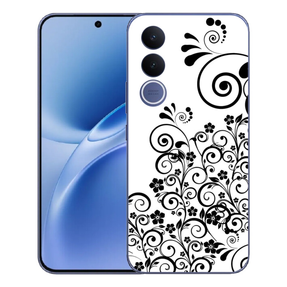 Gélový kryt mmCase na Vivo V70 FE - čiernobiele kvetinové vzory