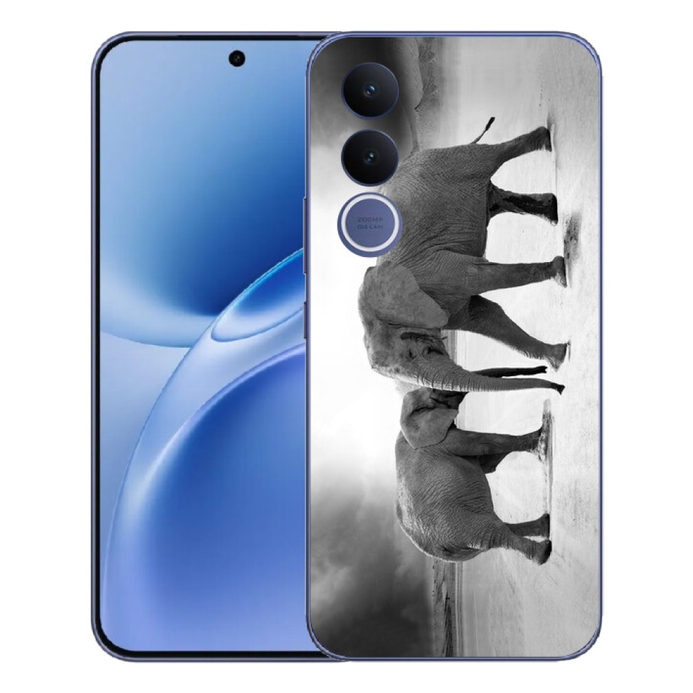Gélový kryt mmCase na Vivo V70 FE - čiernobieli slony