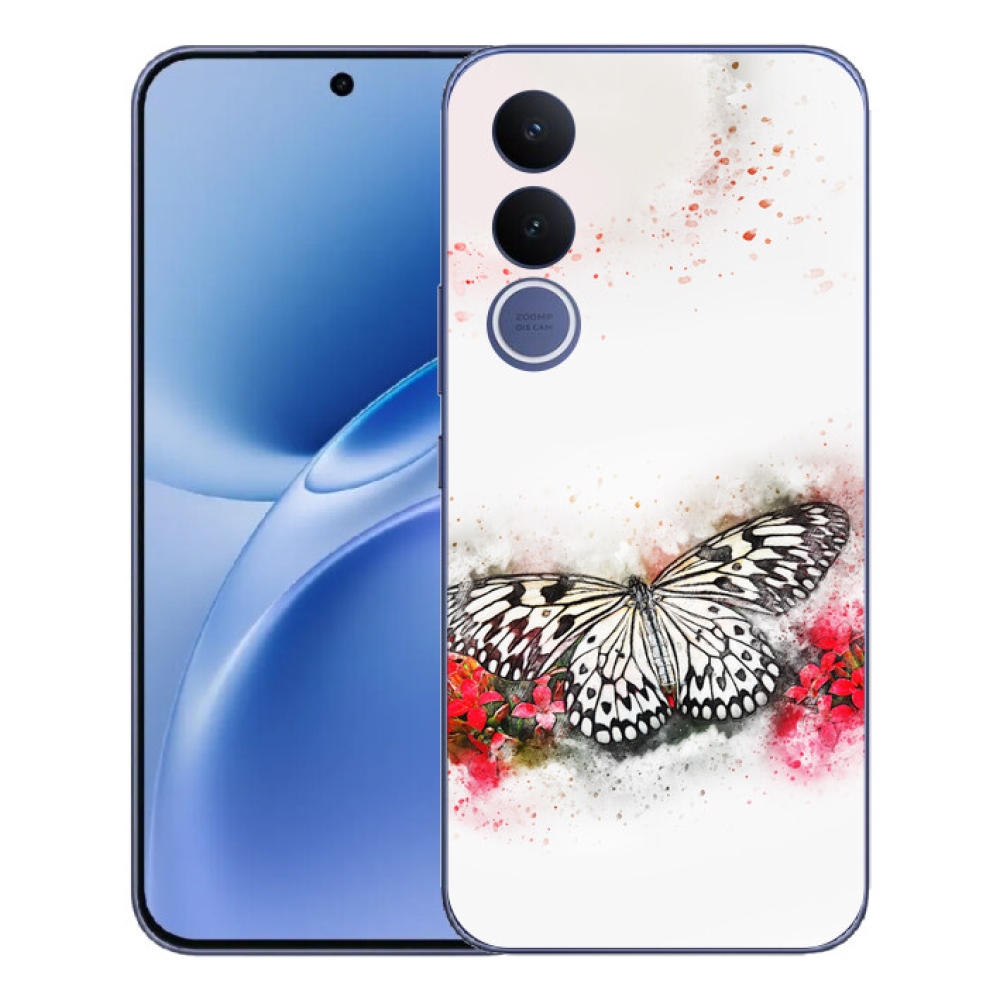 Gélový kryt mmCase na Vivo V70 FE - čiernobiely motýľ