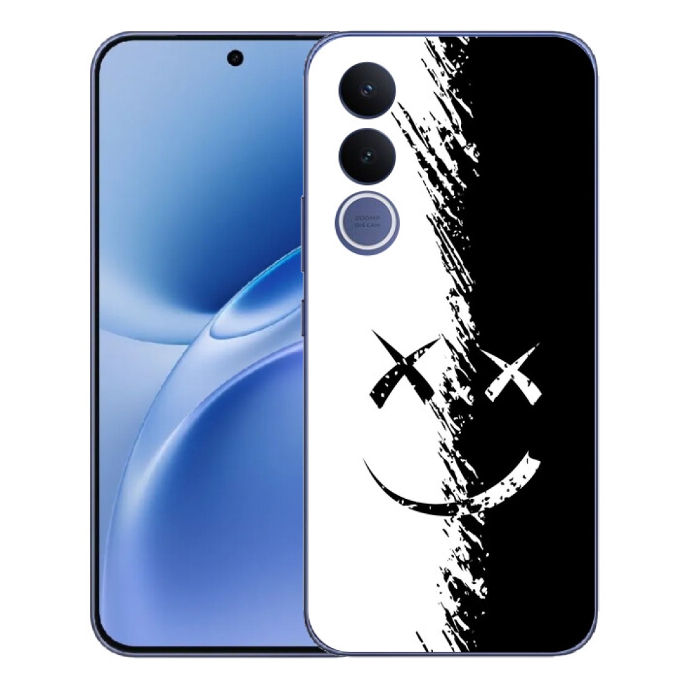 Gélový kryt mmCase na Vivo V70 FE - čiernobiely smajlík