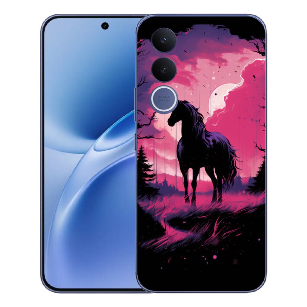 Gélový kryt mmCase na Vivo V70 FE - čierny kreslený kôň 1