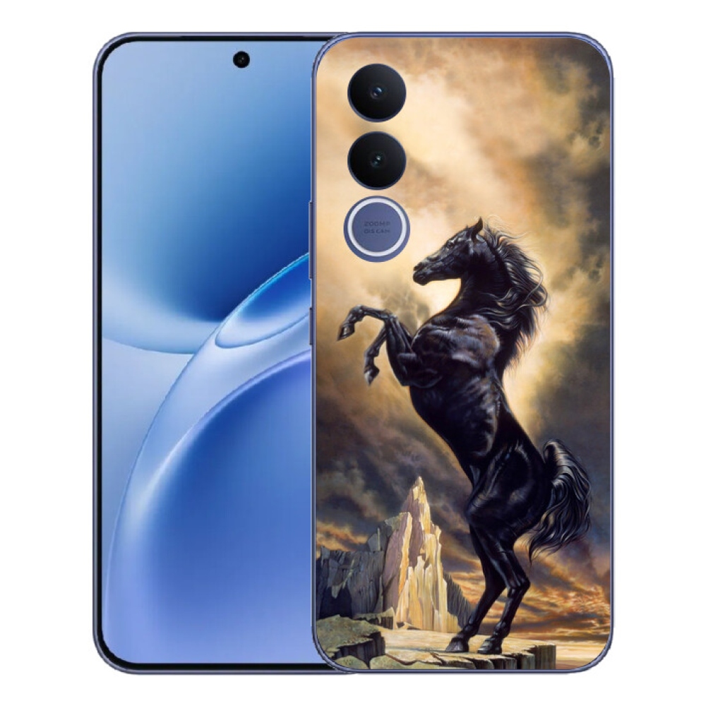 Gélový kryt mmCase na Vivo V70 FE - čierny kreslený kôň