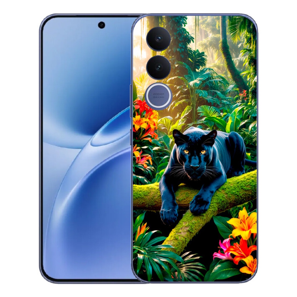 Gélový kryt mmCase na Vivo V70 FE - čierny panter v džungli