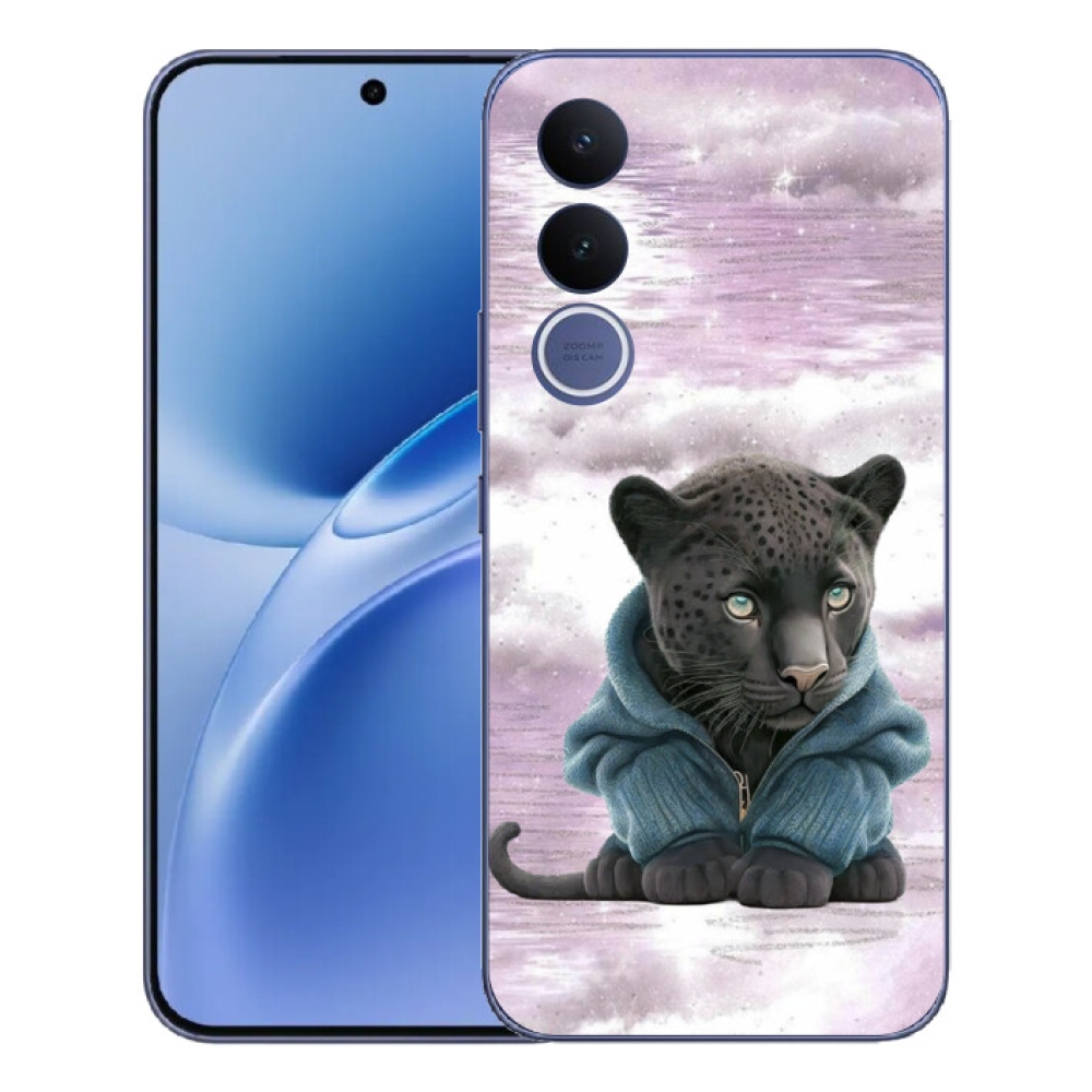 Gélový kryt mmCase na Vivo V70 FE - čierny panter vo svetri