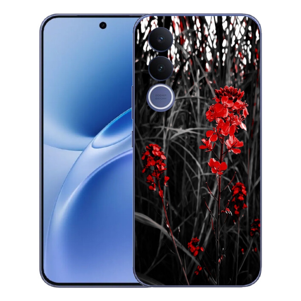 Gélový kryt mmCase na Vivo V70 FE - červená rastlina