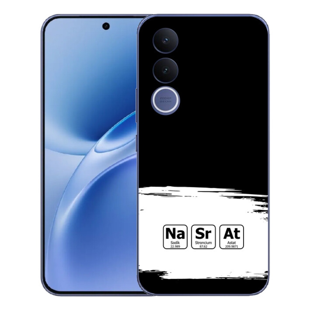 Gélový kryt mmCase na Vivo V70 FE - chemické prvky bieločierne pozadie