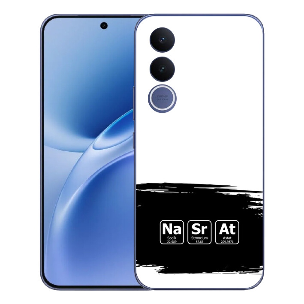 Gélový kryt mmCase na Vivo V70 FE - chemické prvky čiernobiele pozadie