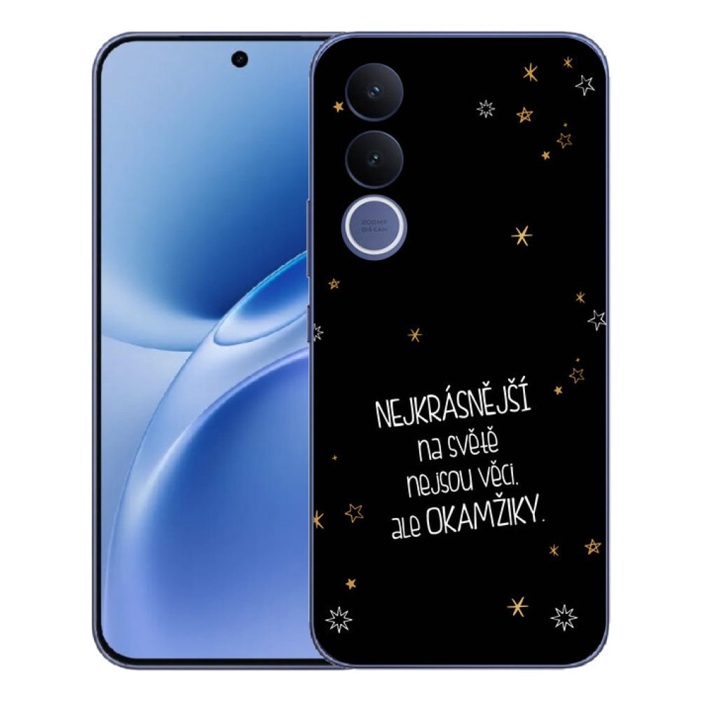 Gélový kryt mmCase na Vivo V70 FE - citát 4 čierne pozadie