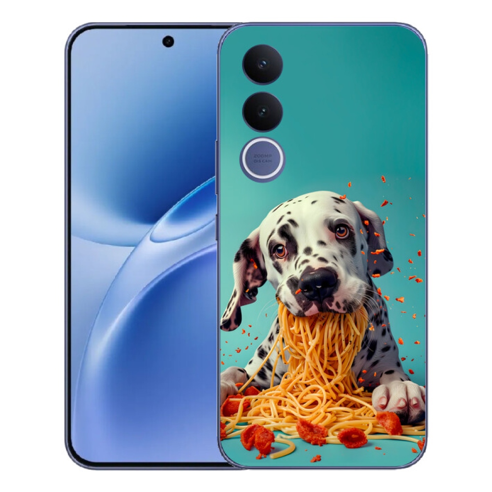 Gélový kryt mmCase na Vivo V70 FE - dalmatín a špagety