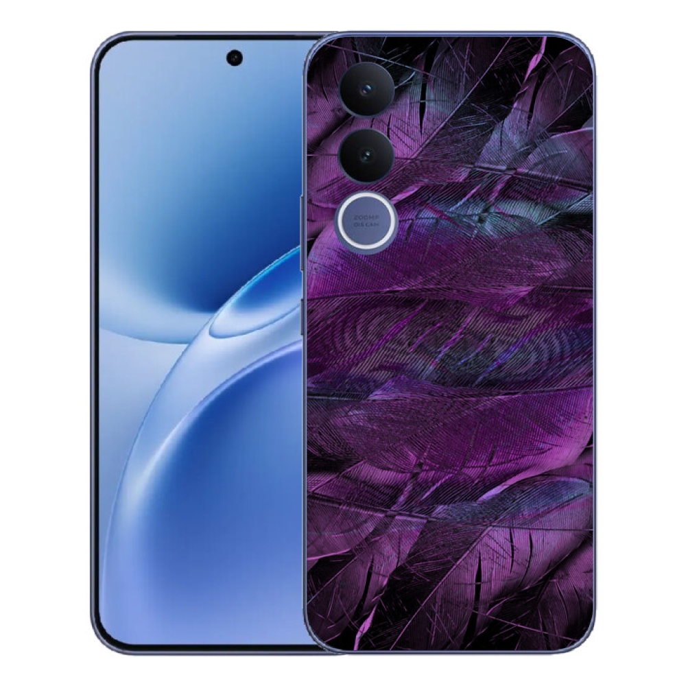 Gélový kryt mmCase na Vivo V70 FE - fialové pierka
