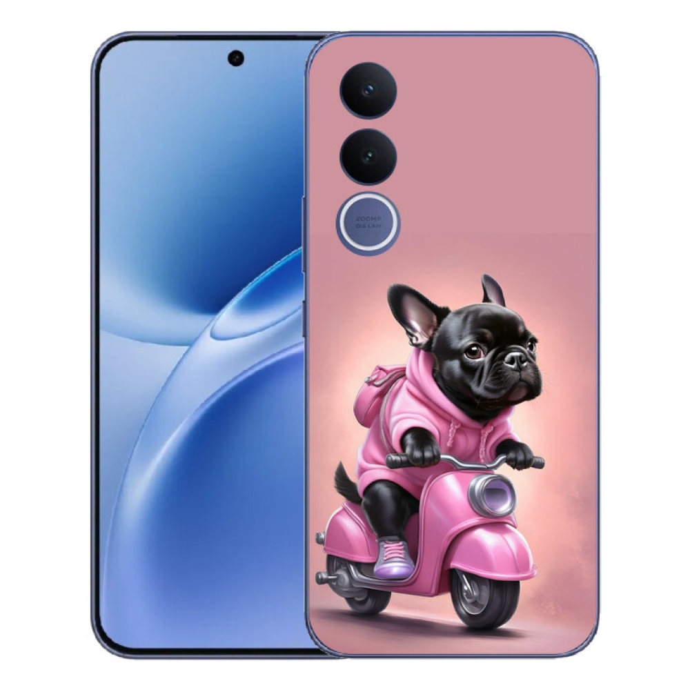 Gélový kryt mmCase na Vivo V70 FE - francúzsky buldoček na skútri