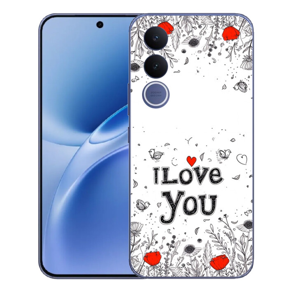Gélový kryt mmCase na Vivo V70 FE - I love you biele pozadie