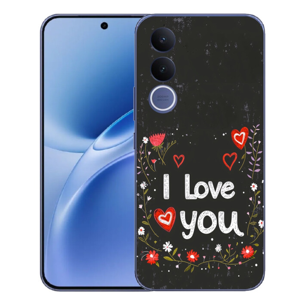 Gélový kryt mmCase na Vivo V70 FE - I love you čierne pozadie