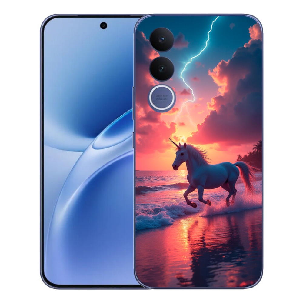 Gélový kryt mmCase na Vivo V70 FE - jednorožec na pláži