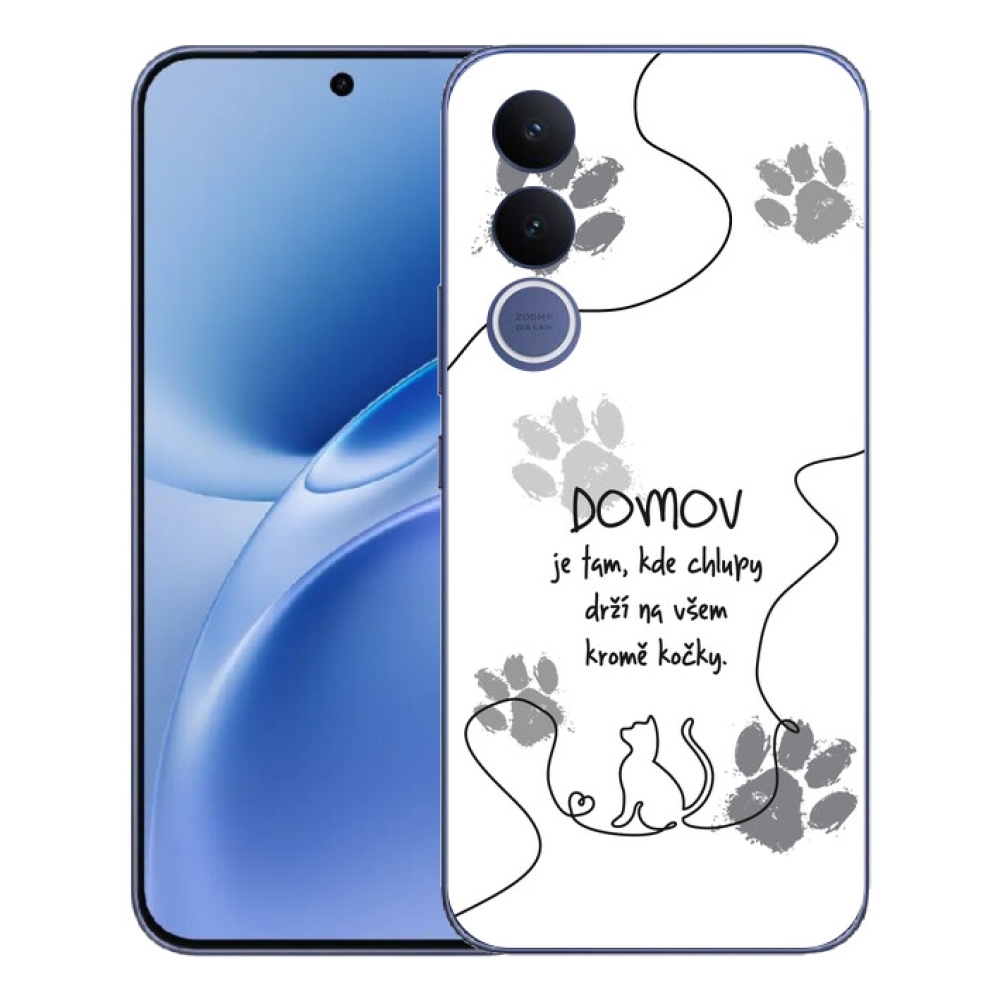 Gélový kryt mmCase na Vivo V70 FE - mačacie motív biele pozadie