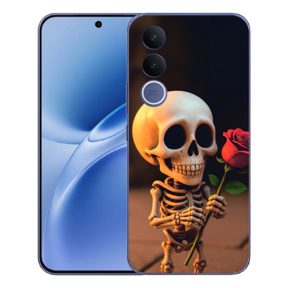 Gélový kryt mmCase na Vivo V70 FE - kostlivec s ružou