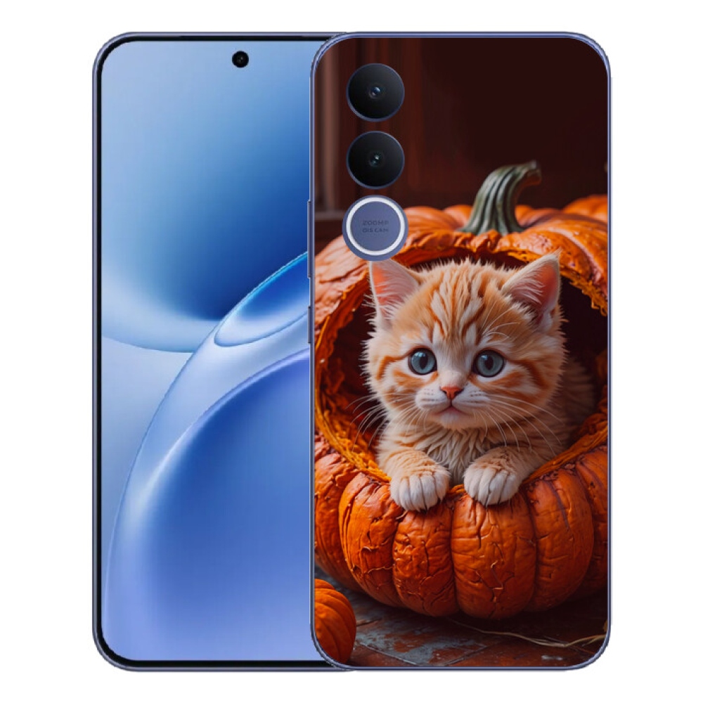 Gélový kryt mmCase na Vivo V70 FE - mačiatko a tekvica 2