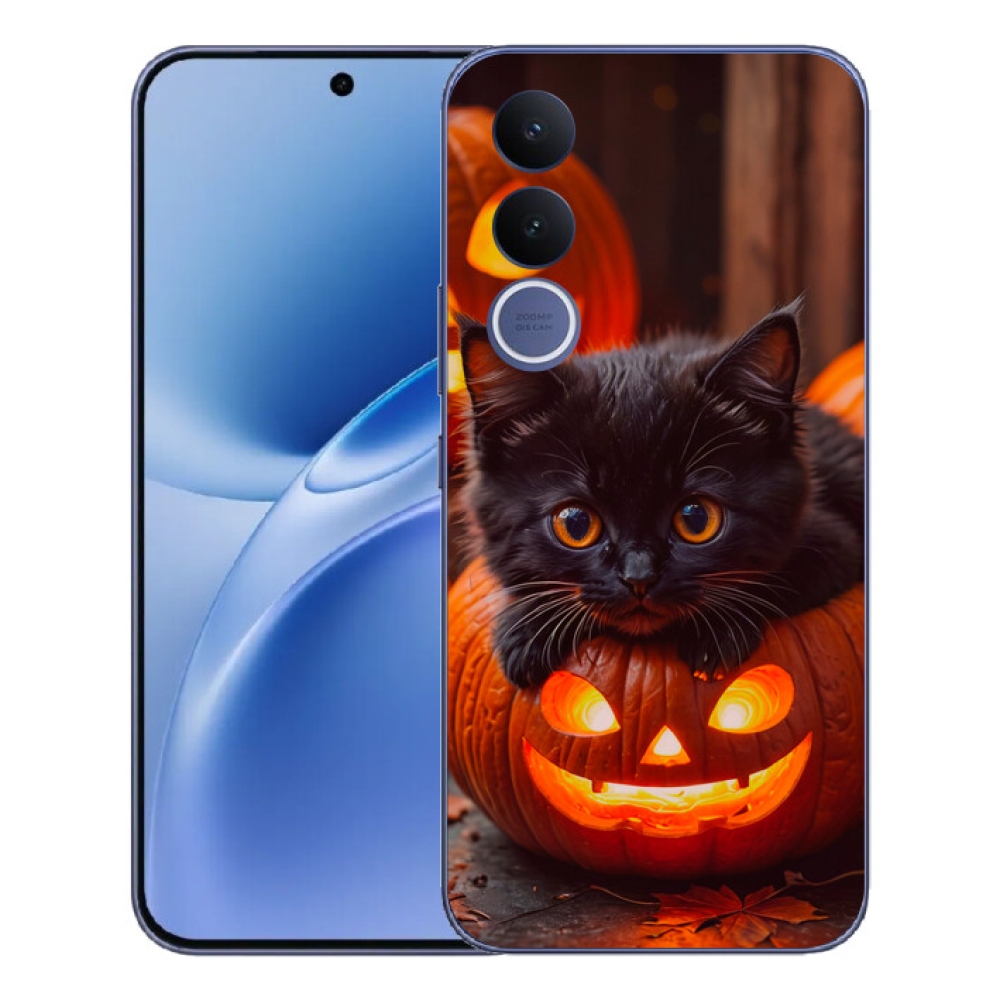 Gélový kryt mmCase na Vivo V70 FE - mačiatko a tekvica