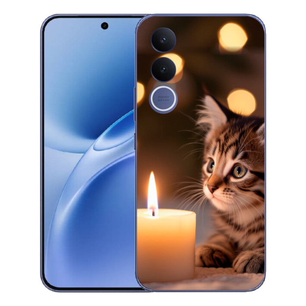 Gélový kryt mmCase na Vivo V70 FE - mačiatko a sviečka