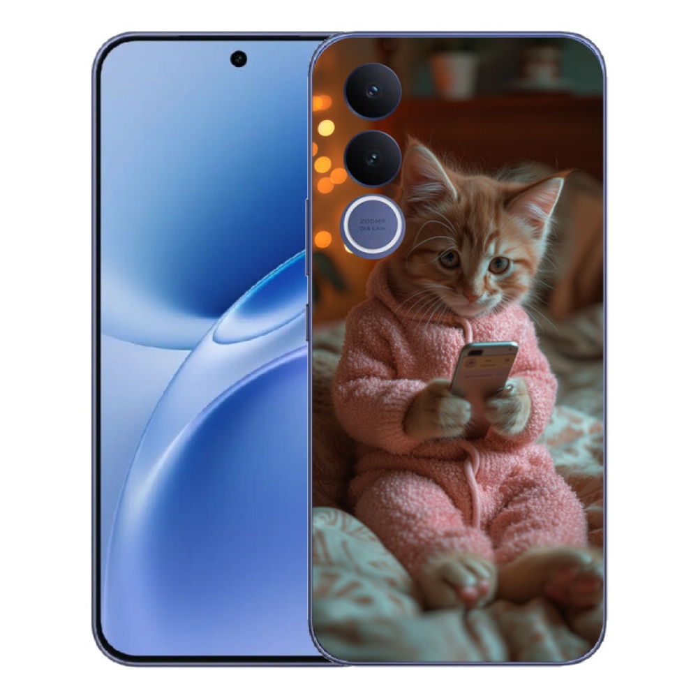 Gélový kryt mmCase na Vivo V70 FE - mačiatko s mobilom