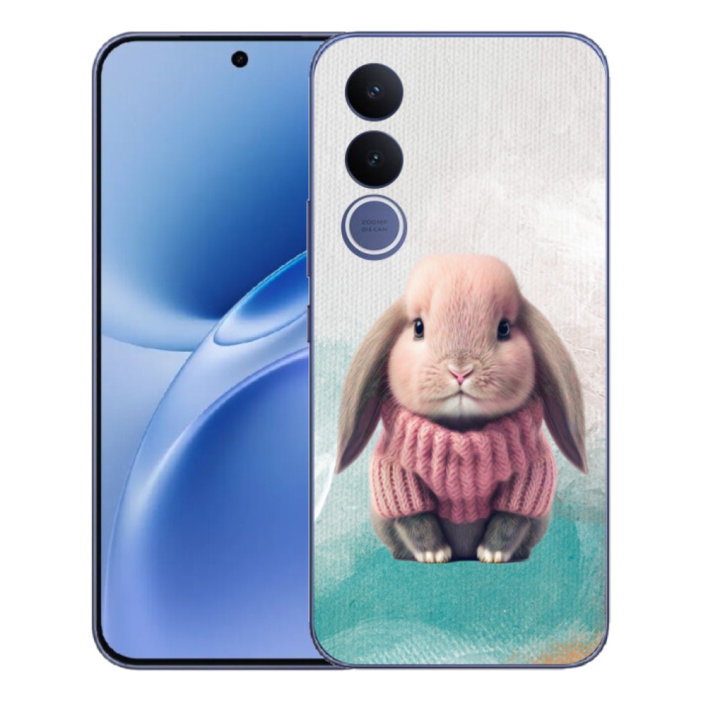 Gélový kryt mmCase na Vivo V70 FE - zajačik vo svetri