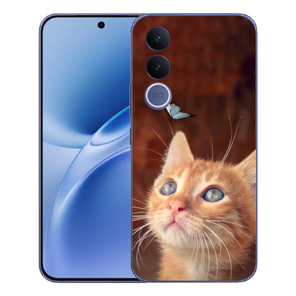 Gélový kryt mmCase na Vivo V70 FE - motýľ a mačiatko