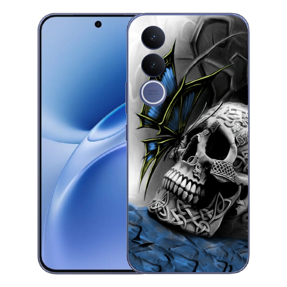 Gélový kryt mmCase na Vivo V70 FE - motýľ a lebka