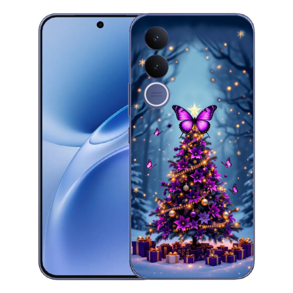 Gélový kryt mmCase na Vivo V70 FE - motýlí vianočný stromček