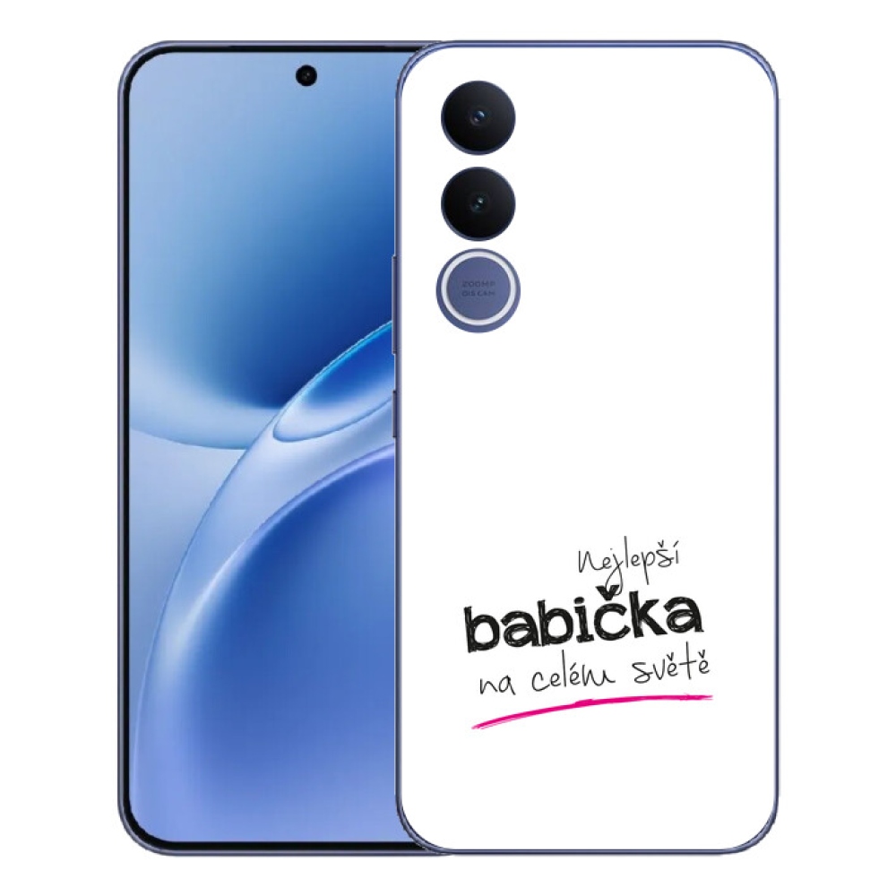 Gélový kryt mmCase na Vivo V70 FE - najlepšia babička 4 biele pozadie