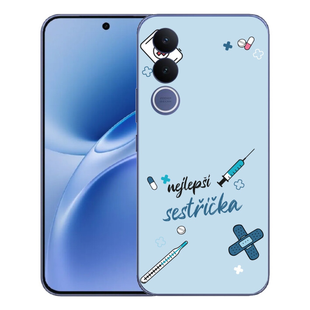 Gélový kryt mmCase na Vivo V70 FE - najlepšia sestrička modré pozadie