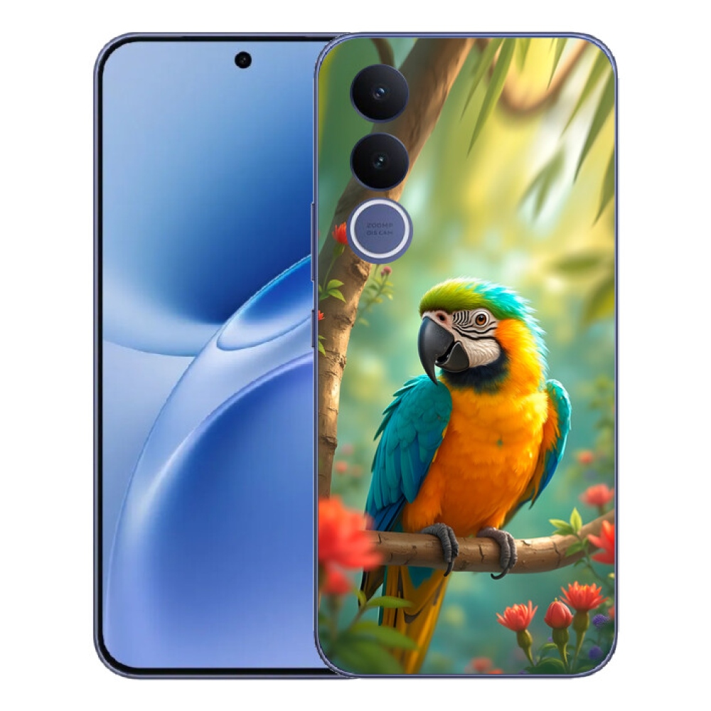 Gélový kryt mmCase na Vivo V70 FE - papagáj ara modrožltá